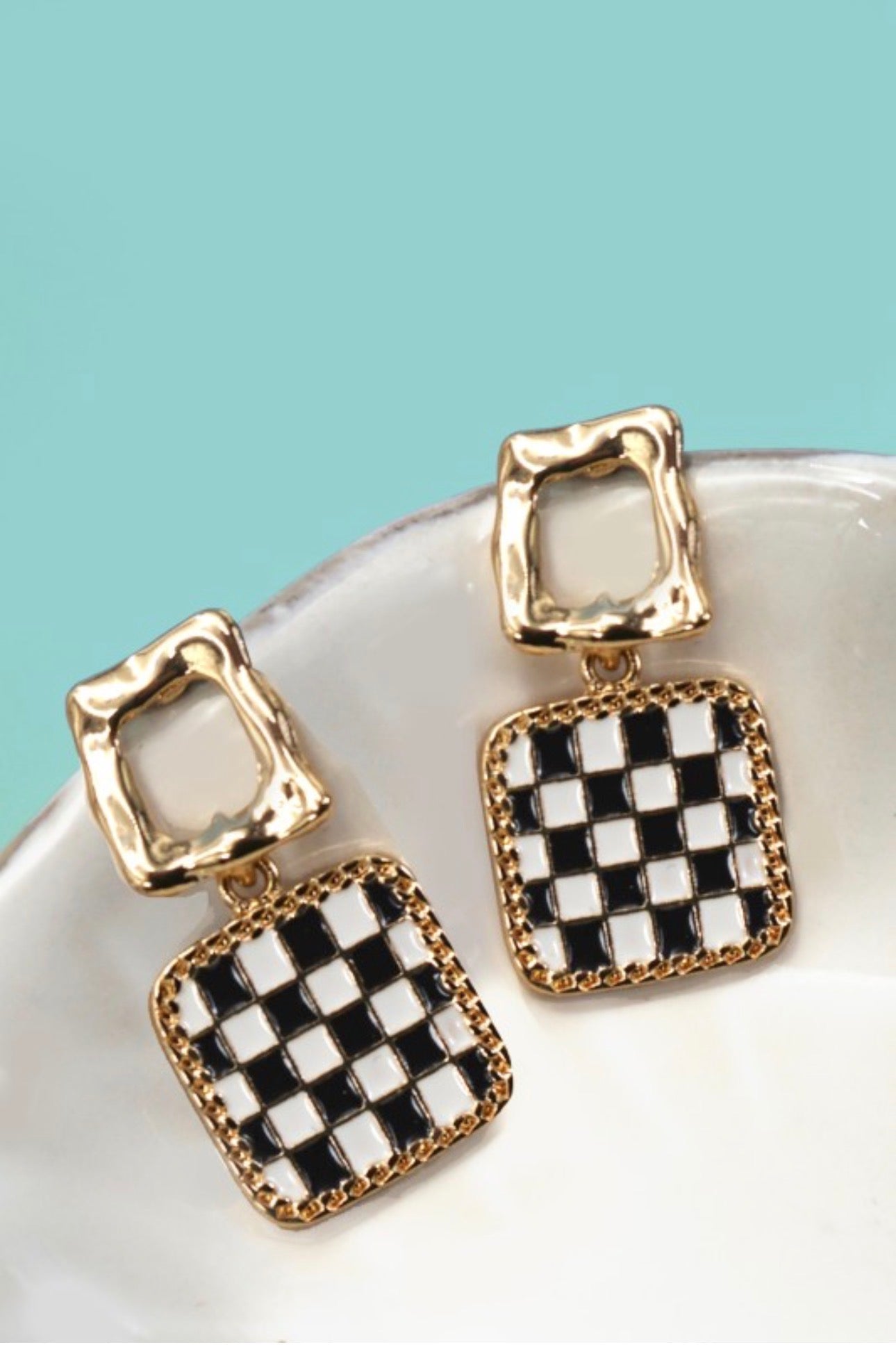 Check Drop Earrings