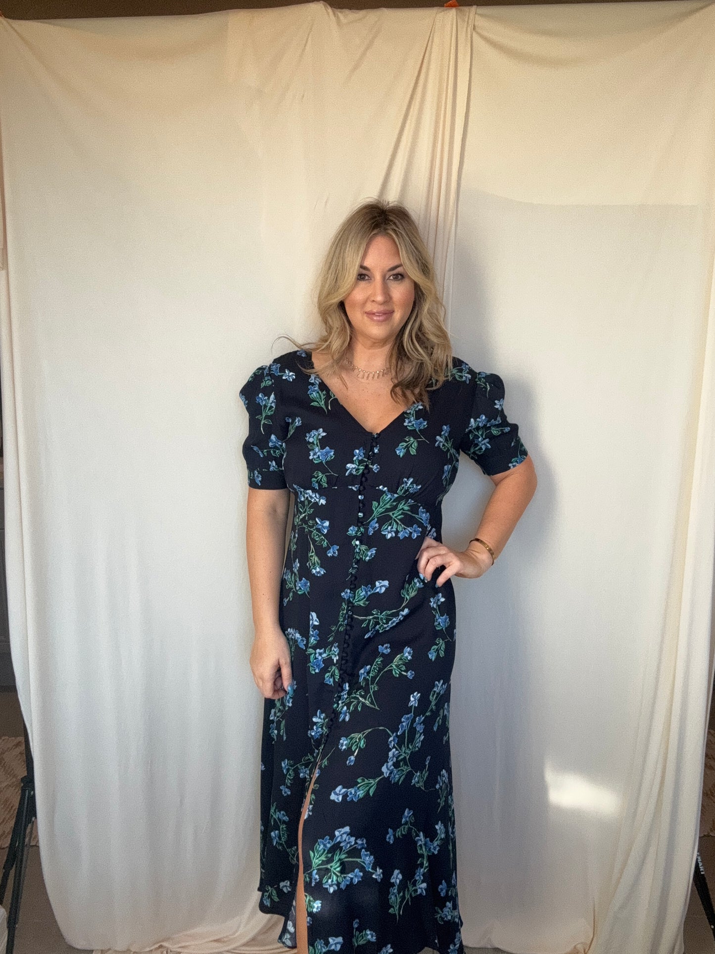 Midnight Blu Floral Midi Dress