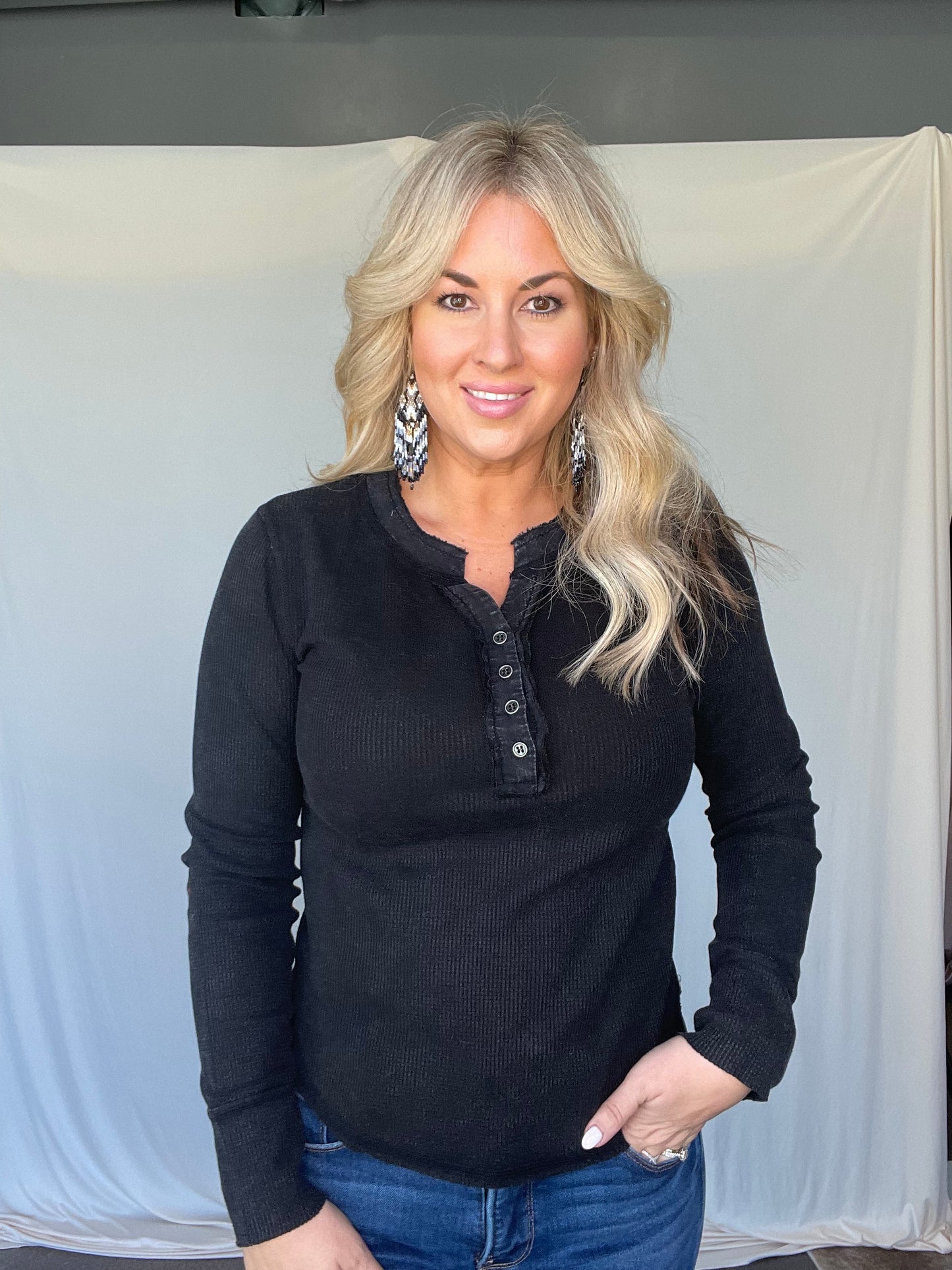 Onyx Waffle Knit Top