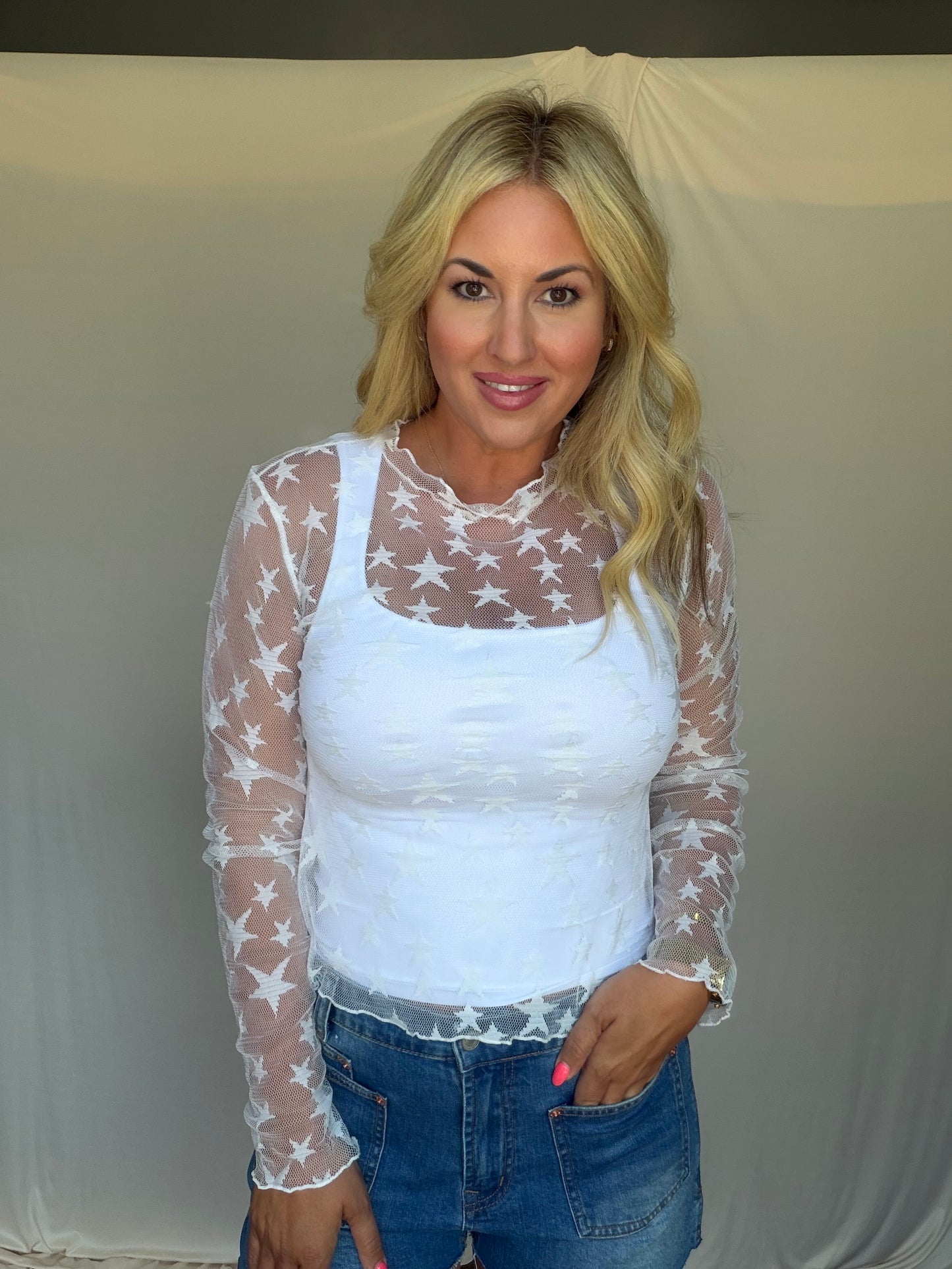 All Over Star Mesh Top