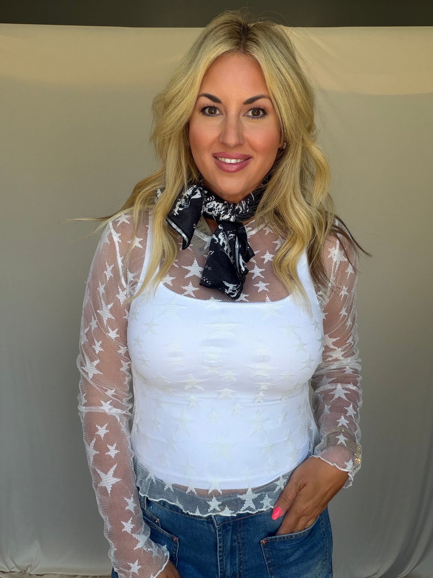All Over Star Mesh Top