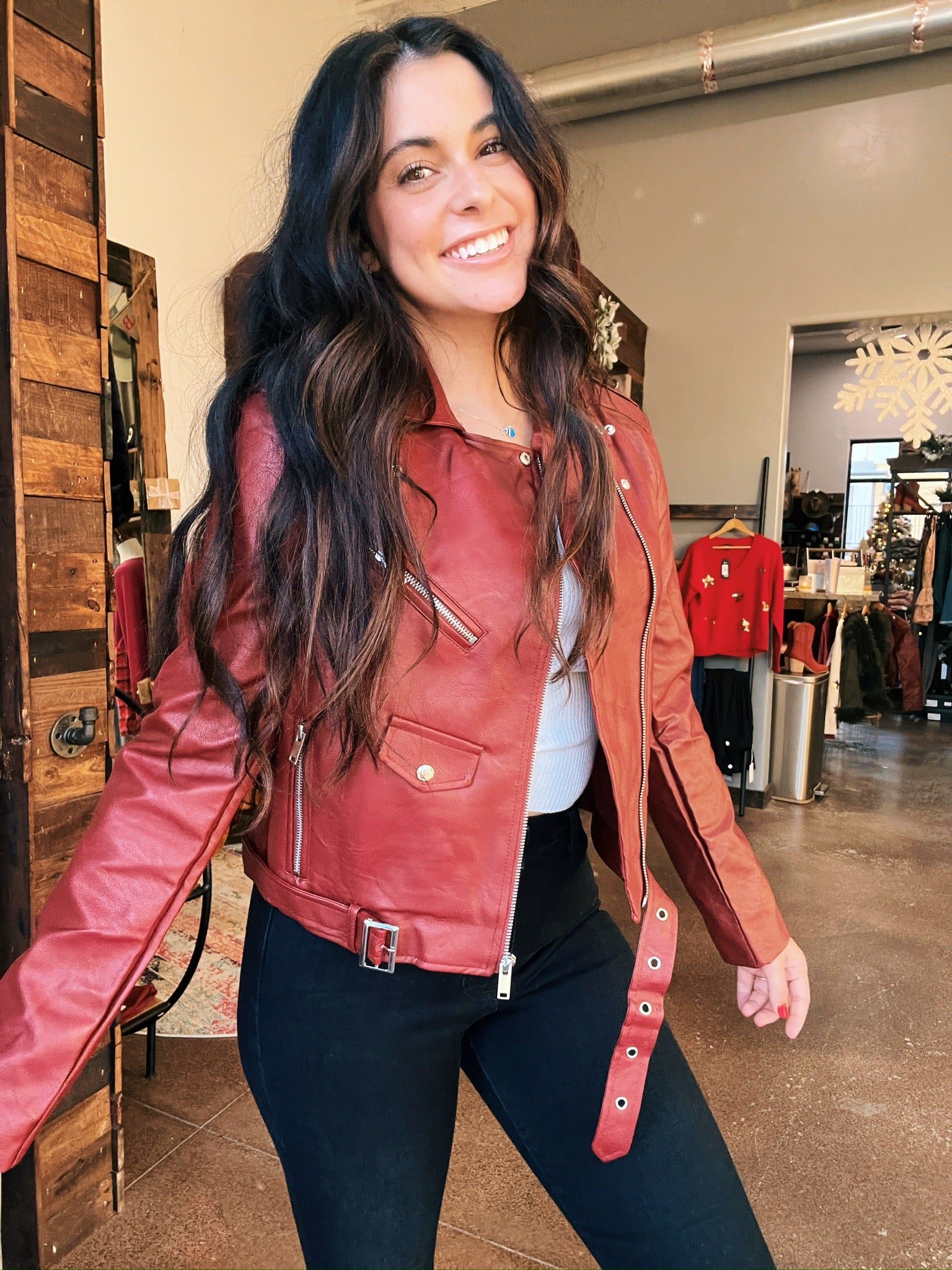 Hudson red leather outlet jacket