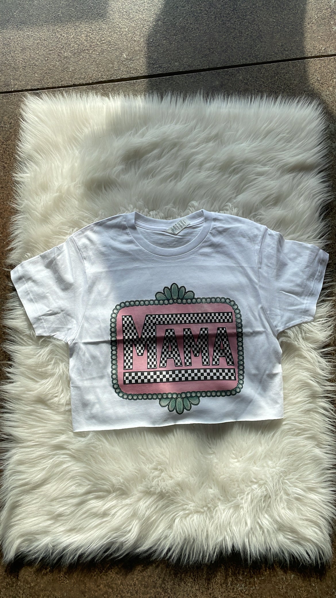 Mama Turquoise Western crop tee