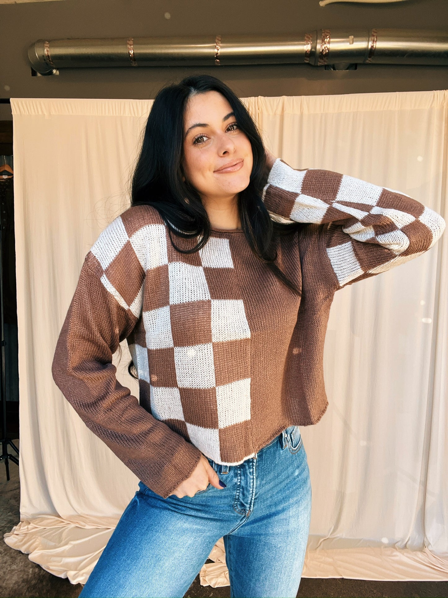 Half Check Knit Sweater