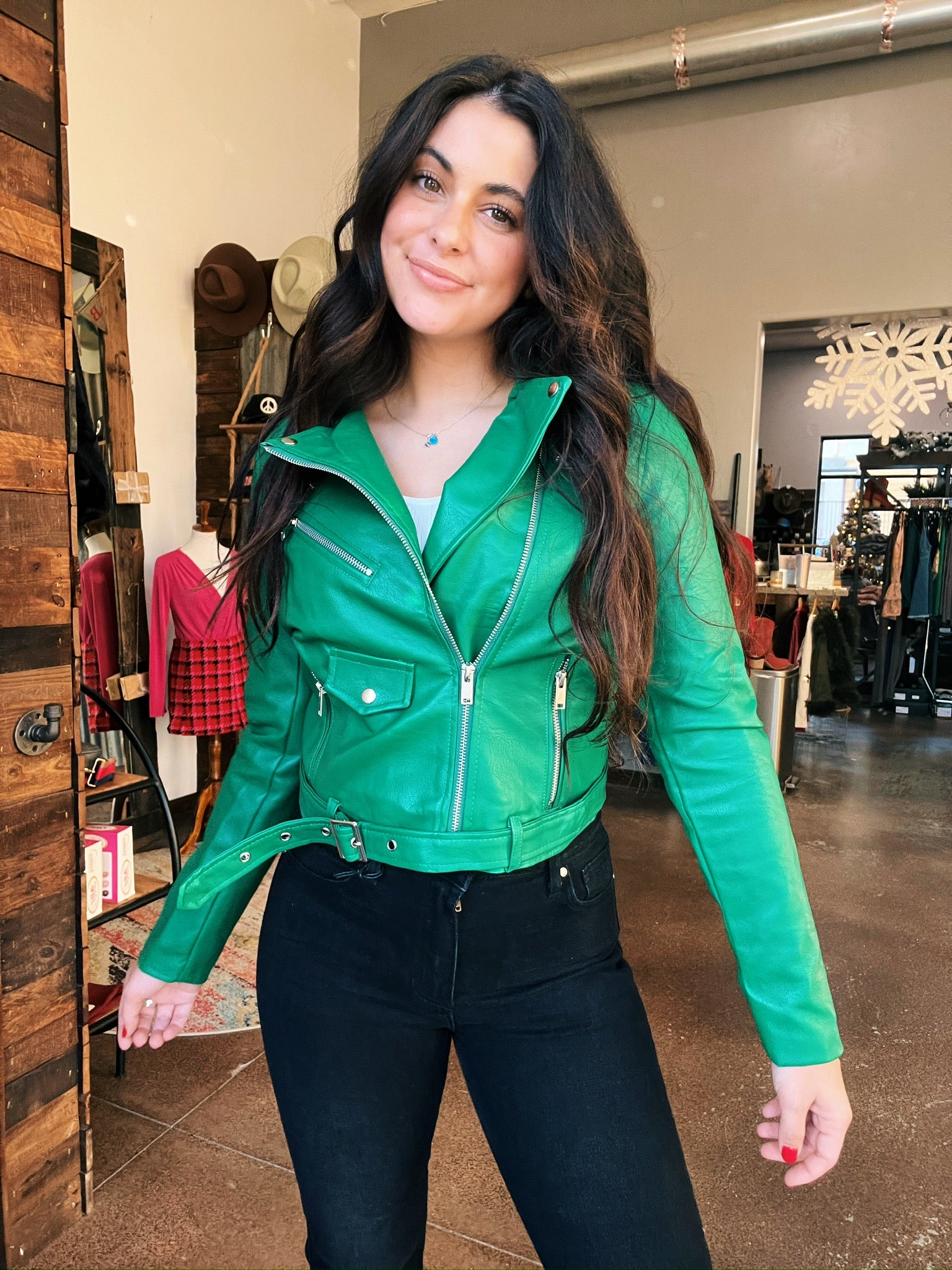 Teal faux leather outlet jacket